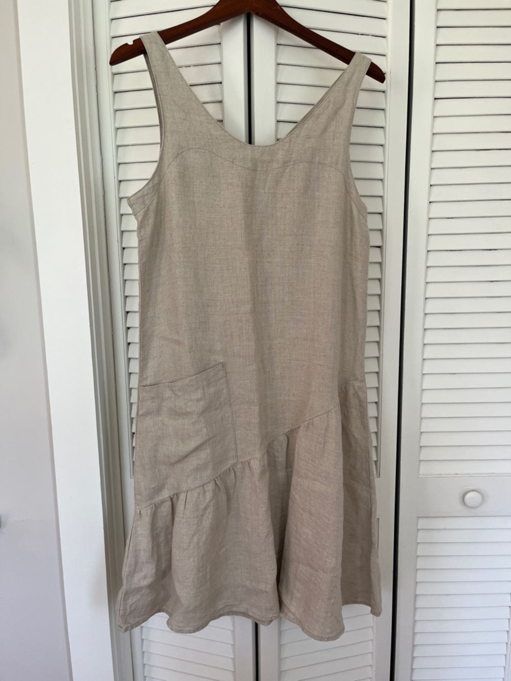 Garnet Hill Beige 100% Linen Sleeveless Midi Dress - 6